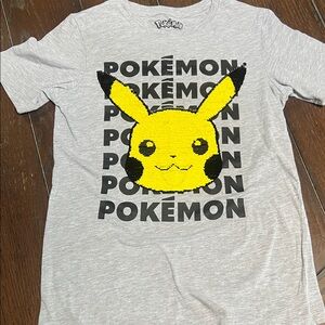 Pokemon Gray T-Shirt with Yellow Pikachu Design Flip Sequin XL